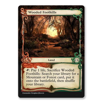 Wooded Foothills | Fetch Land | Adventure Custom MTG Proxy Card