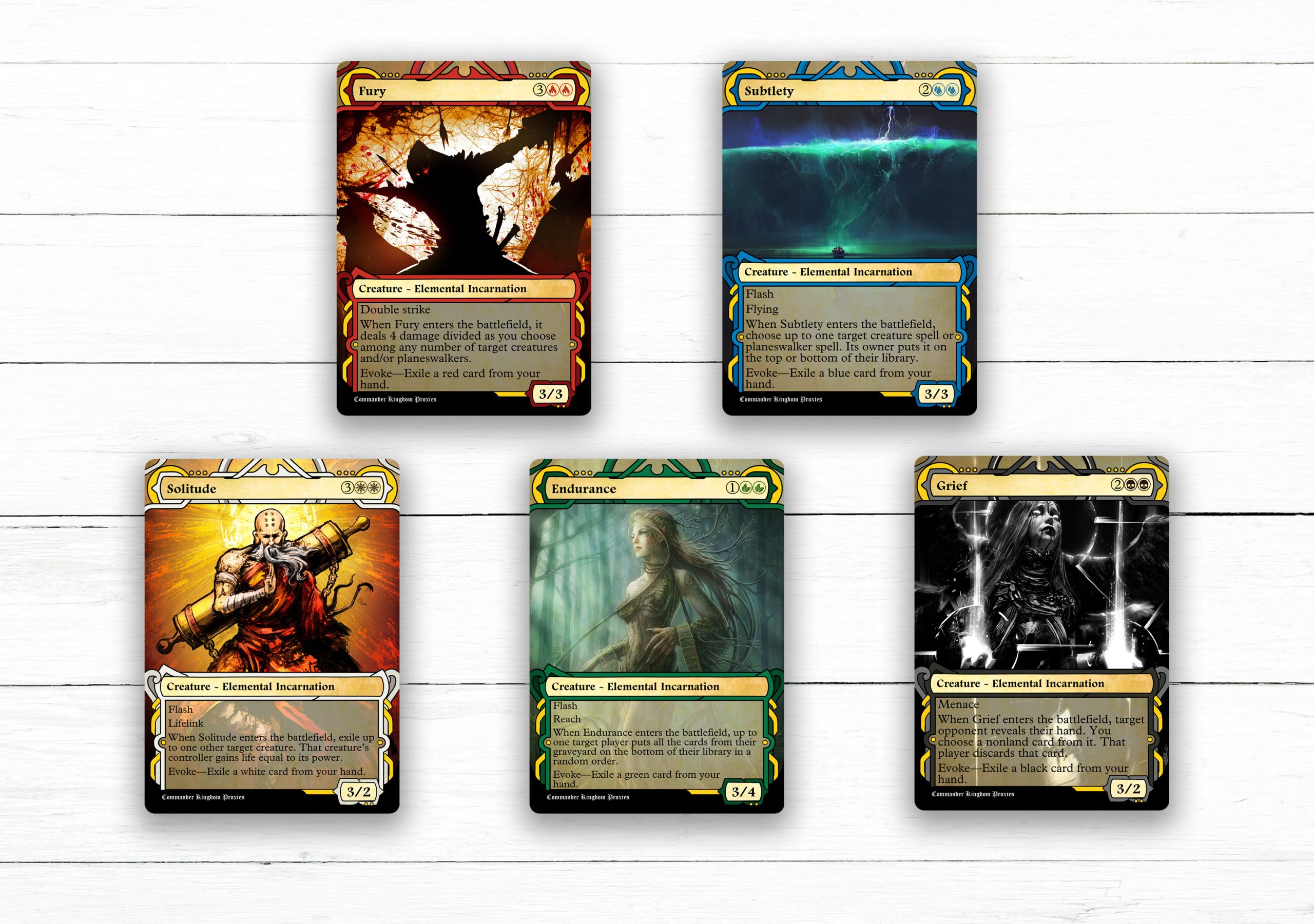 Incarnation Set MTG Custom Art - Archives Style - Subtlety Grief Solitude Fury Endurance